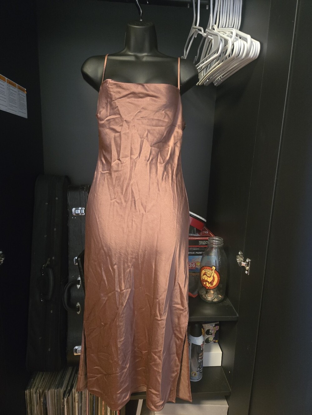Express Satin Cami Slip Dress Brown Side Slits Midi Length XS